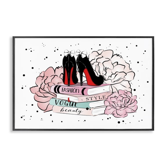 Stupell Industries Shabby Chic Floral Fashion Books Black Framed Giclee Art, 18 x 12, by Martina Pavlova