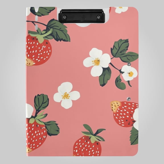 Strawberries Small White Florals Foldable Binder Folder Clipboard with Pen Slot Double Clips A4 Size File Storage