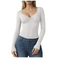 thumbnail image 2 of vigerkar Womens Long Sleeve Twist Front V Neck T Shirts Slim Fit Trendy Shirt Tee (White, M), 2 of 6