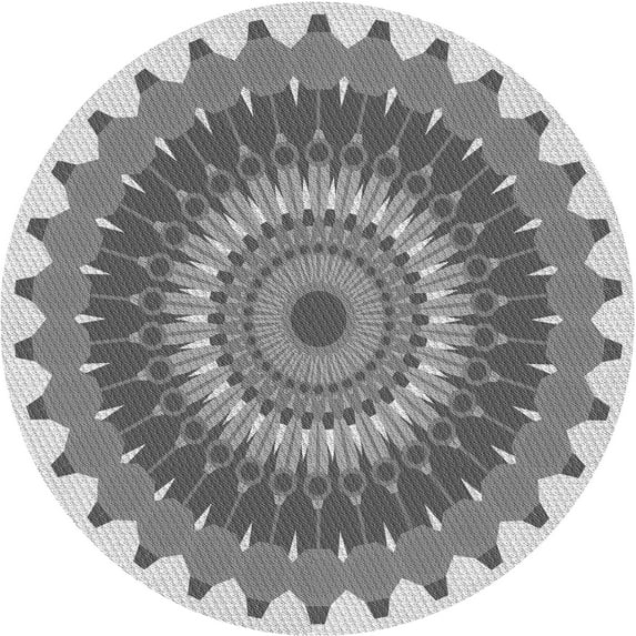 Ahgly Company Indoor Round Patterned Platinum Silver Gray Area Rugs, 4' Round
