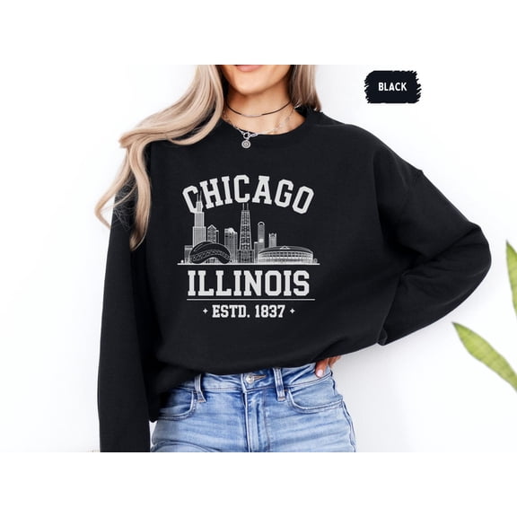 Velto Chicago Skyline Sweatshirt - Cityscape Urban Unisex Crewneck Jumper, Skyline Graphic Top, Chicago Lover Gift, Illinois Apparel, City All Size S-5XL