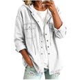 thumbnail image 5 of Women's Hooded Denim Shacket Oversized Button Down Long Sleeve Hoodie Jacket with Pockets Relaxed Fit Casual Coat for Daily Commute Weekend Outings, 5 of 9