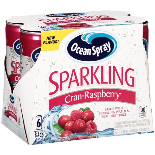 Ocean Spray CranRaspberry Sparkling Juice, 8.4 Fl. Oz., 6 Count