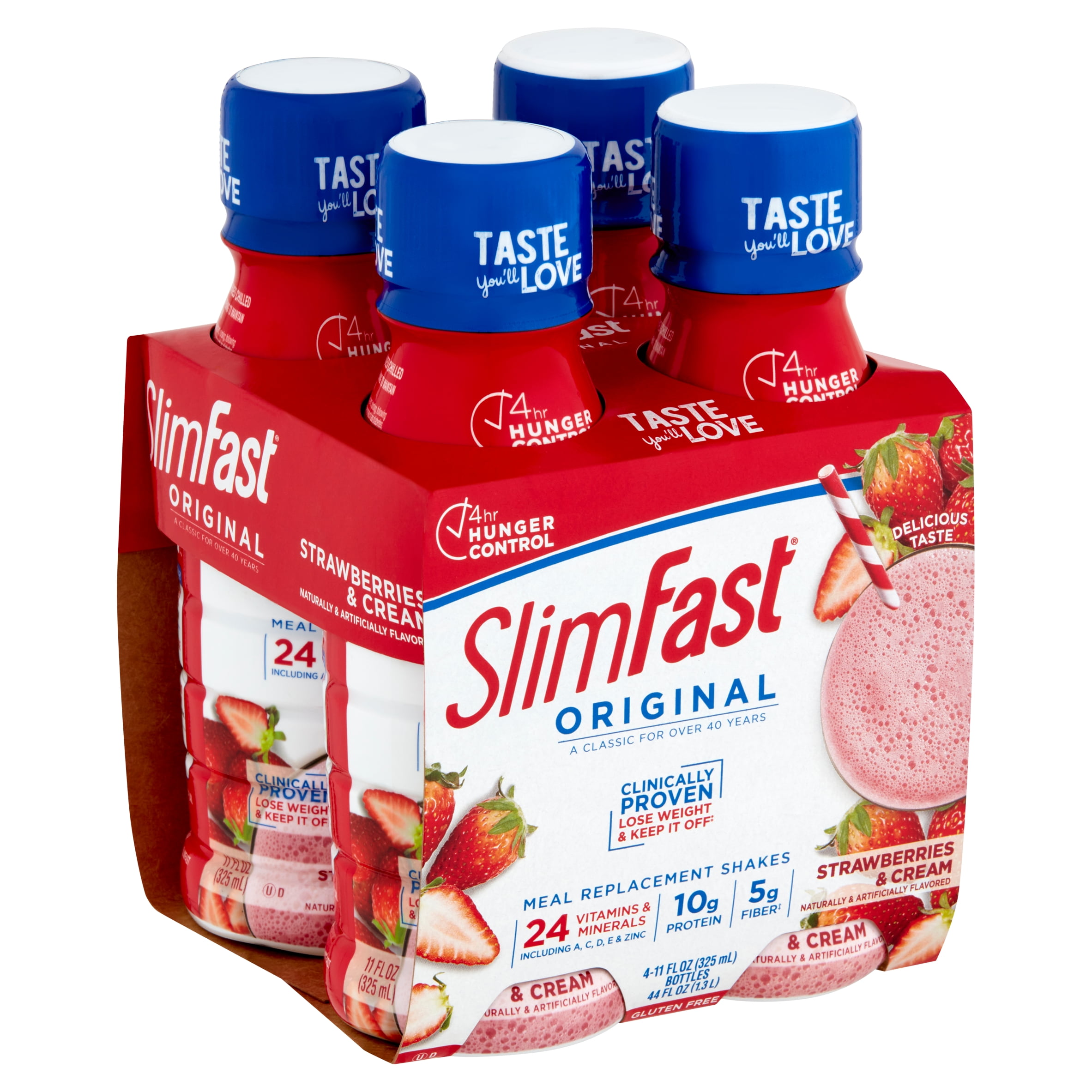 SlimFast Original Strawberries & Cream Meal Replacement Shakes, 4 count, 11 fl oz