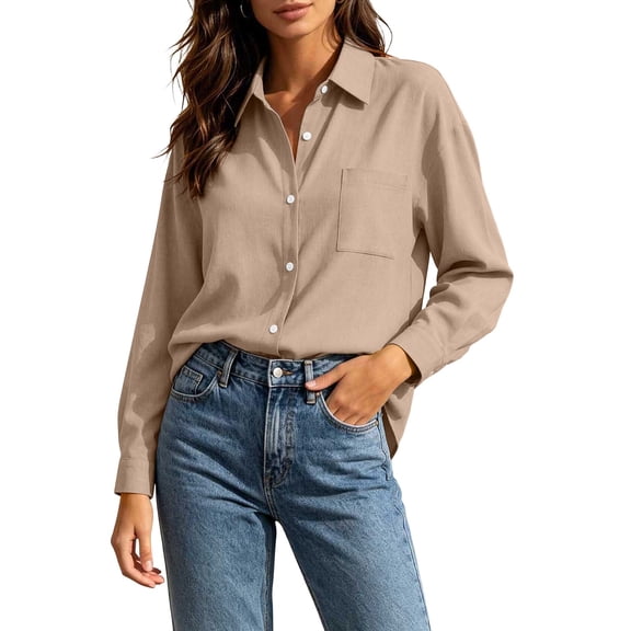 Button Down Shirts for Women Cotton Oxford Shirts Long Sleeve Dress Shirts Work Casual Solid Tunic Tops Collared Blouse Linen Tops