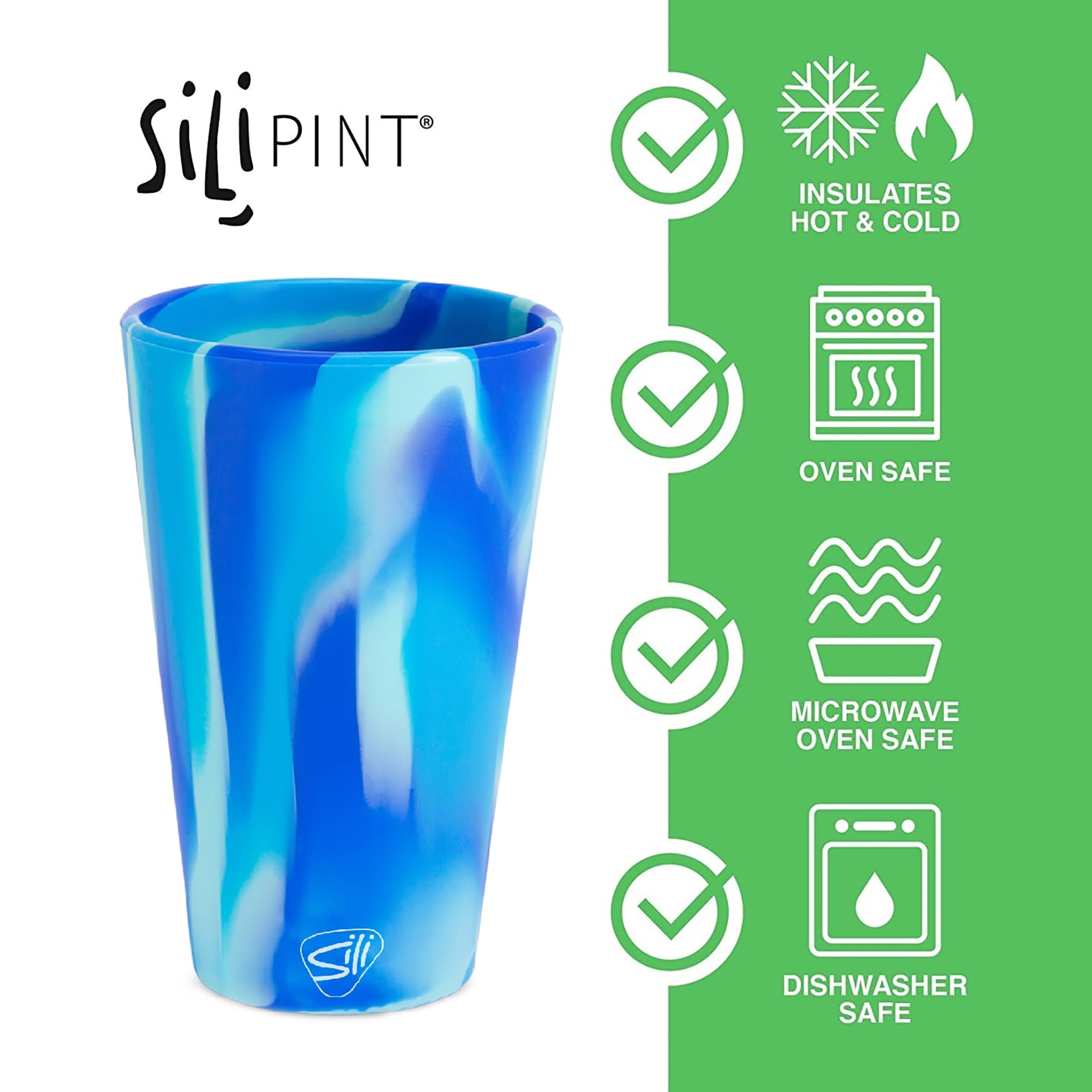 Silipint: Silicone Pint Glasses: 6 Pack -Sugar Rush, Headwaters, Mtn Marble, Artic Sky, 2 Hippie Hops -Unbreakable Cups