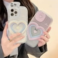 thumbnail image 6 of Compatible with iPhone 13 Pro Max, Pink Blue Cute Sweet Love Heart Camera Mirror Lens Phone Case, Korea 3D Gradient Flip Makeup Mirror Stand Phone Cover for Women Girls, 6 of 12