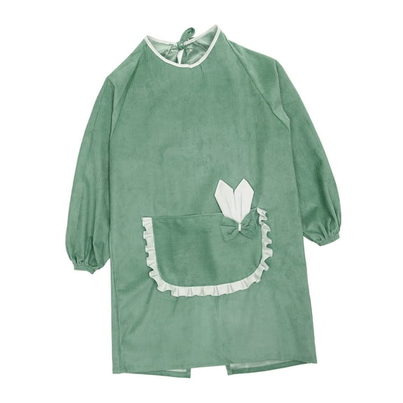 Unique Bargains Women Kitchen Apron with Pockets Long Sleeves Corduroy Apron for Cooking Baking for Men Women Green