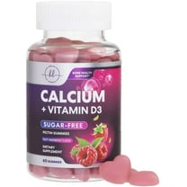 Sugar Free Calcium Gummies with Vitamin D3 - Calcium Supplements for Women for Bone Strength, Teeth & Immune Health Support, Natural Chews for Women & Men - Raspberry Flavored & Non-GMO - 60 Gummies