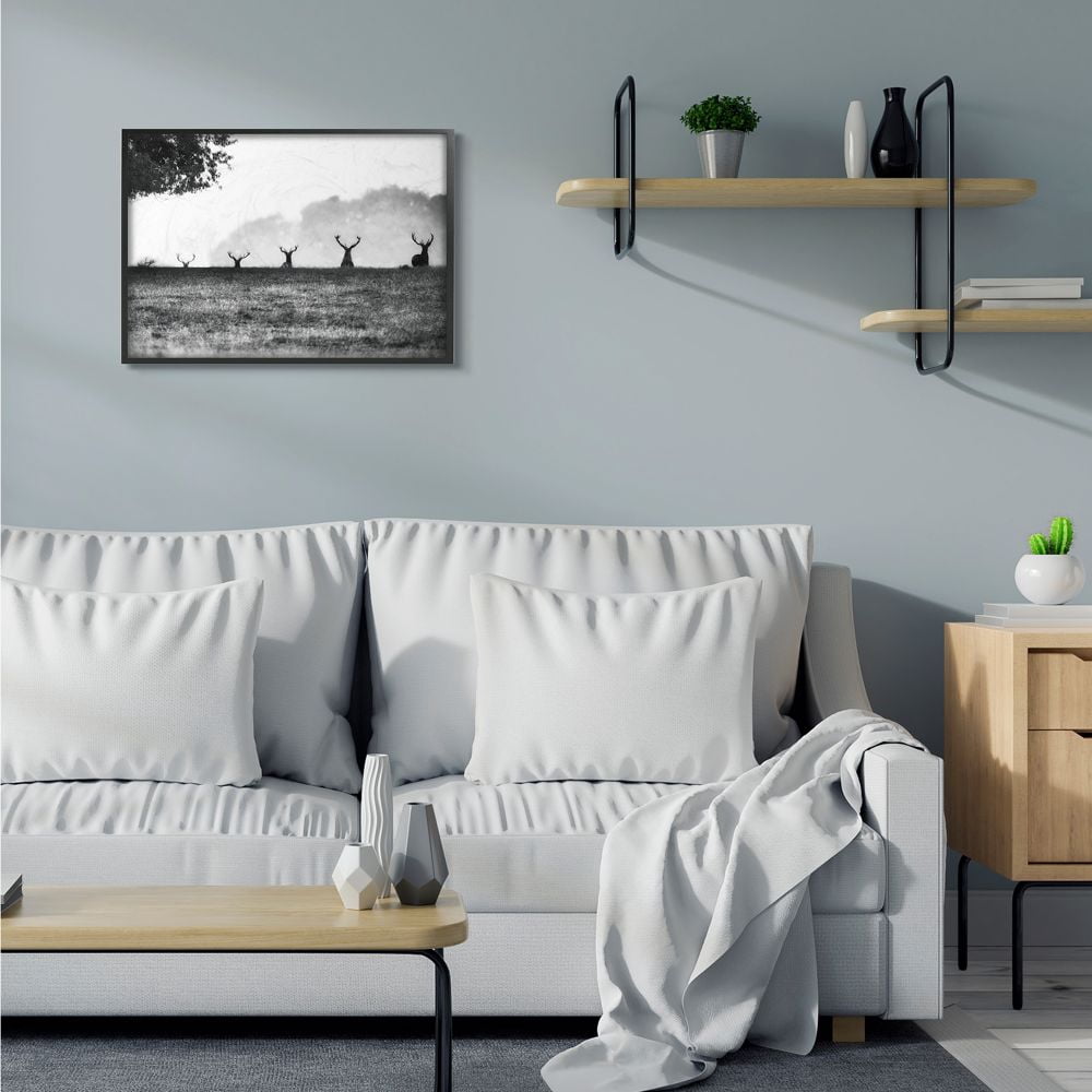 Stupell Industries Black and White Deer Family Photo Framed Giclee Texturized Art by Villager Jim