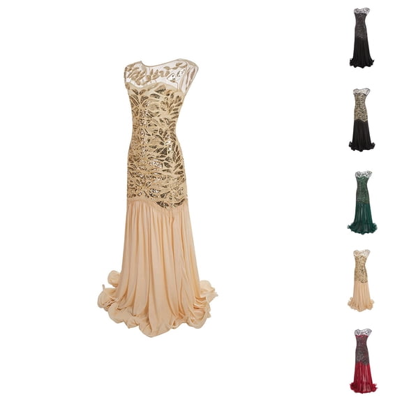 formal Gowns and Evening Dresses Wedding Guest Dresses for Women Vintage 1920s Sequin Beaded Tassels Party Night Hem Flapper Gown Dress