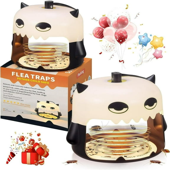 Paddsun Flea Traps, 2 Pack for Indoor with 4 Sticky Refill Discs & 6 LED Light Modes for Fleas, Flies, Mosquitoes