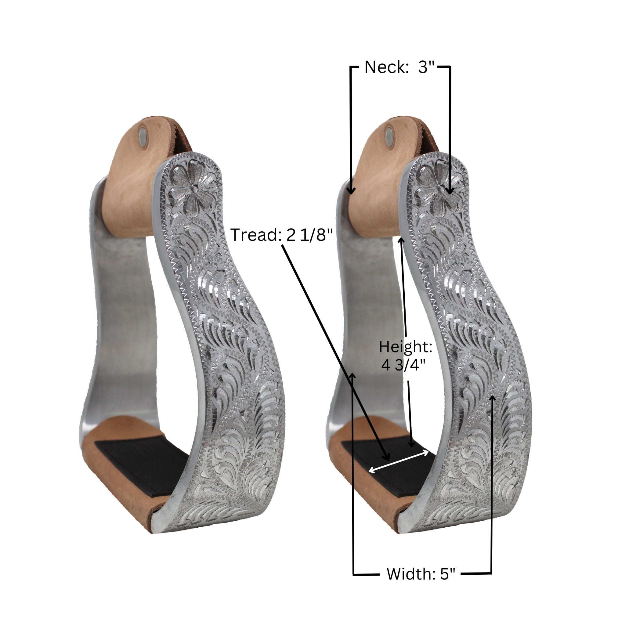 AK Stainless Steel Plane Horse Riding Stirrups With Black Treads