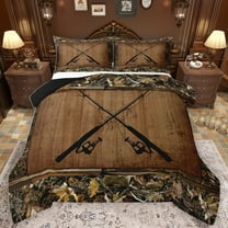 Homewish Fishing Rod Queen Comforter Set,Rustic Western Farmhouse Bedding Sets,Farm Tribal Bedding Comforter Set For Kids,Luxury Bedroom Decor Reversible,3pcs