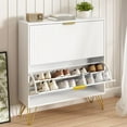 thumbnail image 3 of Shoe Storage Cabinet with 2 Flip Drawers, 31.5" W Fluted Shoe Cabinet for Entryway, Hidden Shoe Cabinet Storage, Narrow Free Standing Shoe Orgnaizer Rack Cabinet for Foyer Hallway, White, 3 of 8