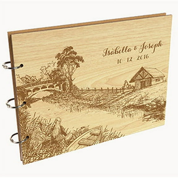Darling Souvenir Personalized Engraved Laser Cut Wedding Guest Book Wooden Cover Sign-in Book Registry Guestbook Scrapbook-TN