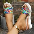 thumbnail image 3 of Rokment Women's Multicolor Woven Platform Wedge Slides Sandals Boho Beach Casual Open Toe Espadrilles Chunky High Heels Dress Slip on for Summer 2026 Multicolour Size 6, 3 of 8