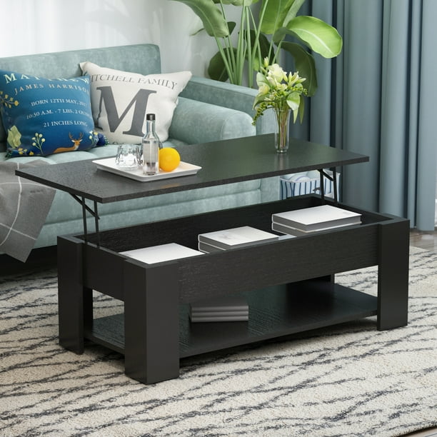 Mikolo Lift Top Coffee Table With Storage Shelf Wood Dining Rising For Living Room Reception Black Com Mikolo Lift Top Coffee Table With, Rising Coffee Table To Dining
