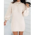 thumbnail image 3 of YOGAFOX Women's Fall Oversized Turtleneck Lantern Sleeve Casual Knit Mini Dress Apricot M, 3 of 5