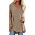 thumbnail image 1 of Diconna Women's autumn solid color V-neck long-sleeved plus size pullover, 1 of 3