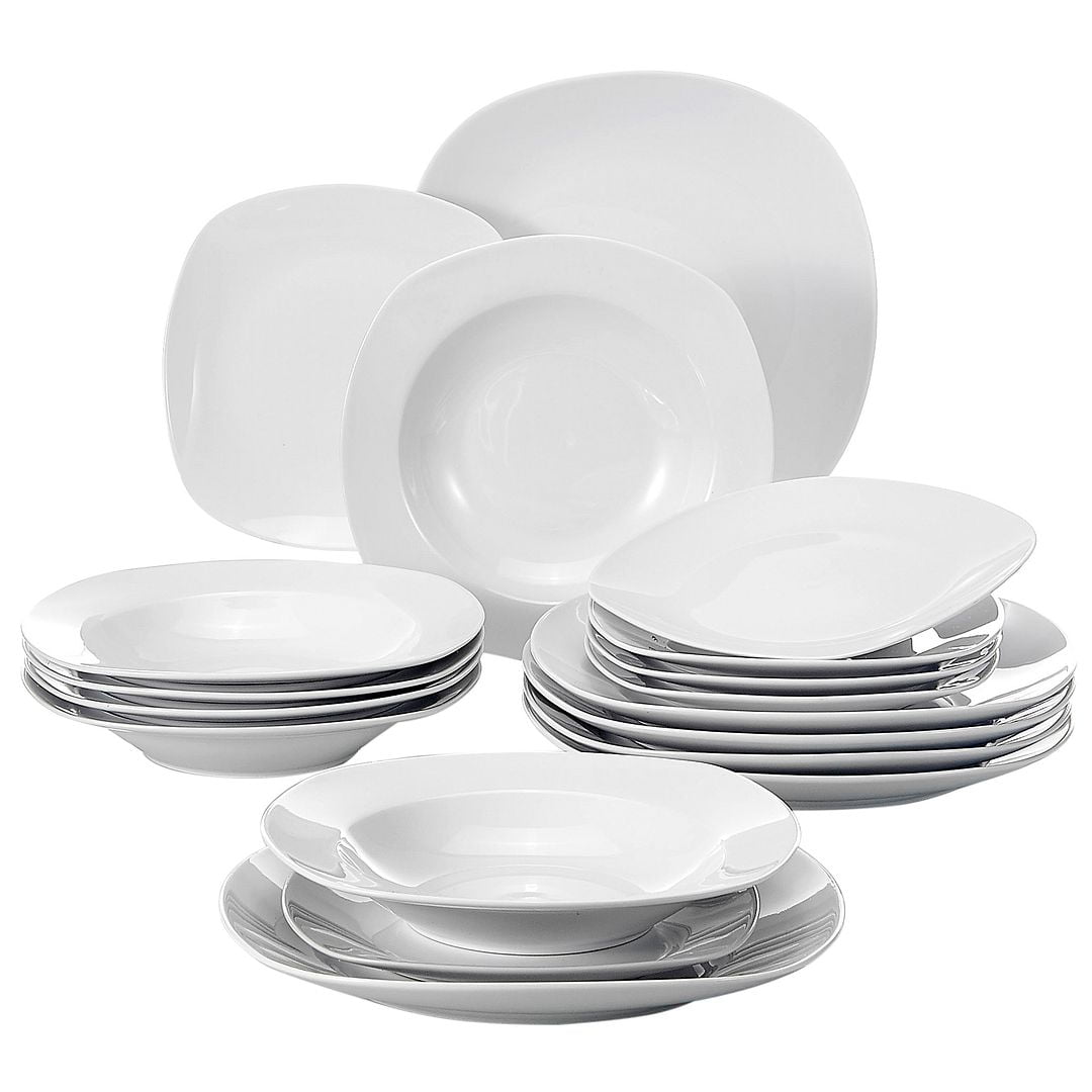 MALACASA Dinnerware Sets, 24-Piece Porcelain Square Dishes,  Gray White Modern Dish Set for 6 - Plates and Bowls Sets, Ideal for  Dessert, Salad, and Pasta - Series ELISA: Dinnerware Sets