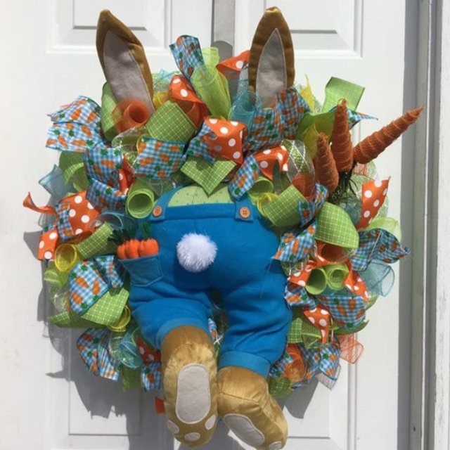 Cateissary Guirnalda de trasero de conejito ladrón de Pascua con guirnalda de Cruz de Pascua decoración del hogar de boda de primavera adornos de Kits de decoración para fiestas 12 Cateissary HA003715-12