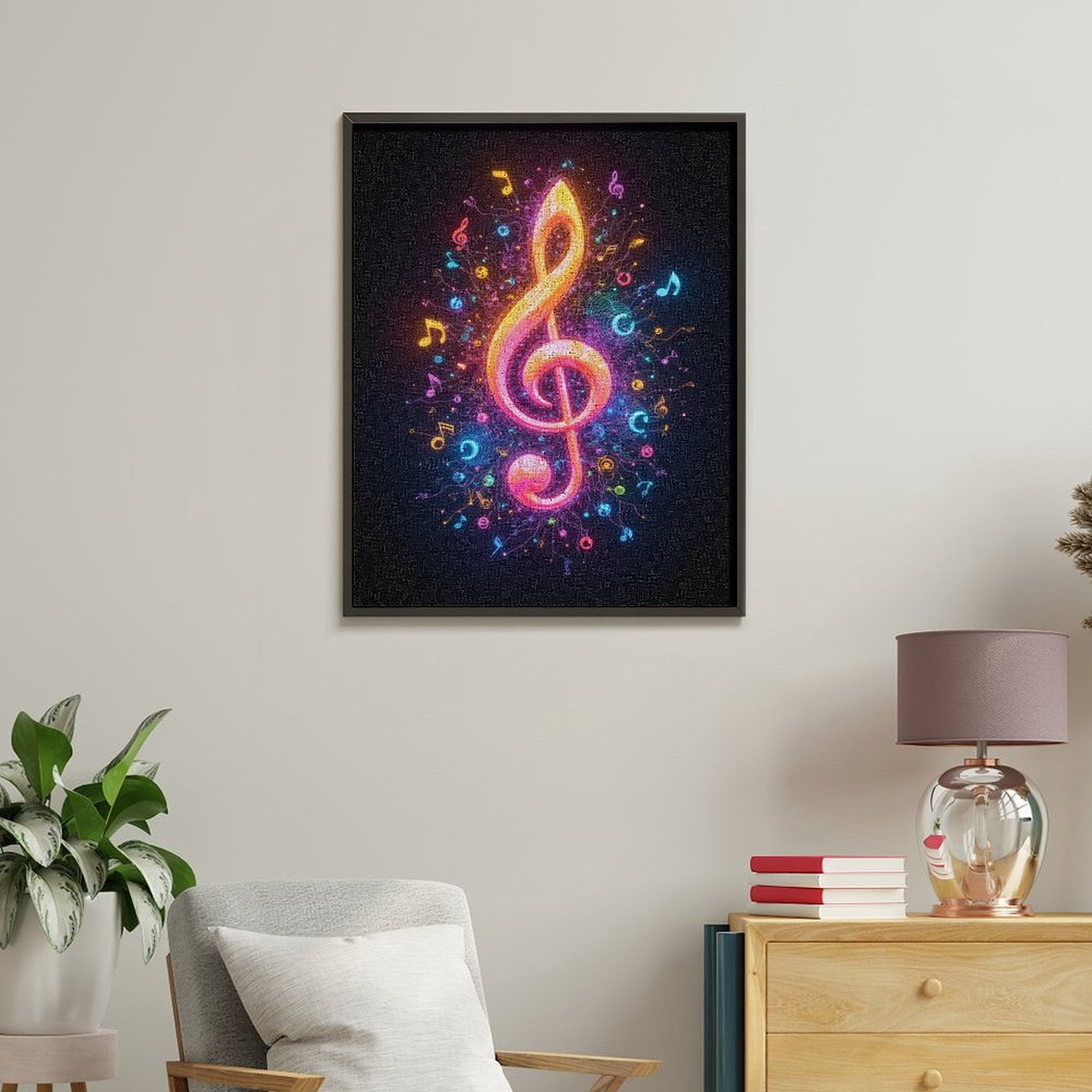 Paint By Numbers Kit for Adults Beginner - DIY Neon Musical Notes Vibrant Art Canvas Painting Kits for Adults, Frameless Paint By Number for Adults for Home Wall Decor 16x20 Inch