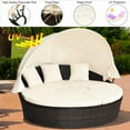thumbnail image 5 of Costway Patio Rattan Daybed Cushioned Sofa Adjustable Table Top Canopy 3 Pillows, 5 of 11