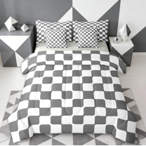 Manfei Geometric Geometric Checkered Bedding Sets Twin Size,Abstract Geometrical Art Comforter Sets with Sheets,Gray White Bed in a Bag Twin Size,Ultra Soft Room Decoration Reversible,7-Piece