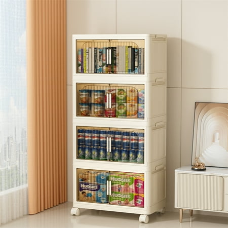 

Furvclv 3 Tiers/4 Tiers/5 Tiers Stackable Storage Bins Foldable Storage Containers With Magnetic Door Storage Cabinet With Wheels For Closet Home Dorm