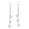 thumbnail image 4 of Sophisticated Dangle Chain Square Sparkle Cubic Zirconia .925 Silver Earrings, 4 of 6