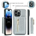 thumbnail image 5 of Nalacover Back Wallet Case for iPhone 13 Pro Max, 2 in 1 Function Design Zipper Pocket Luxury Shining PU Leather Cover with Card Slots Holder Magnetic Kickstand Shockproof Anti-Scratches Case,Silver, 5 of 11