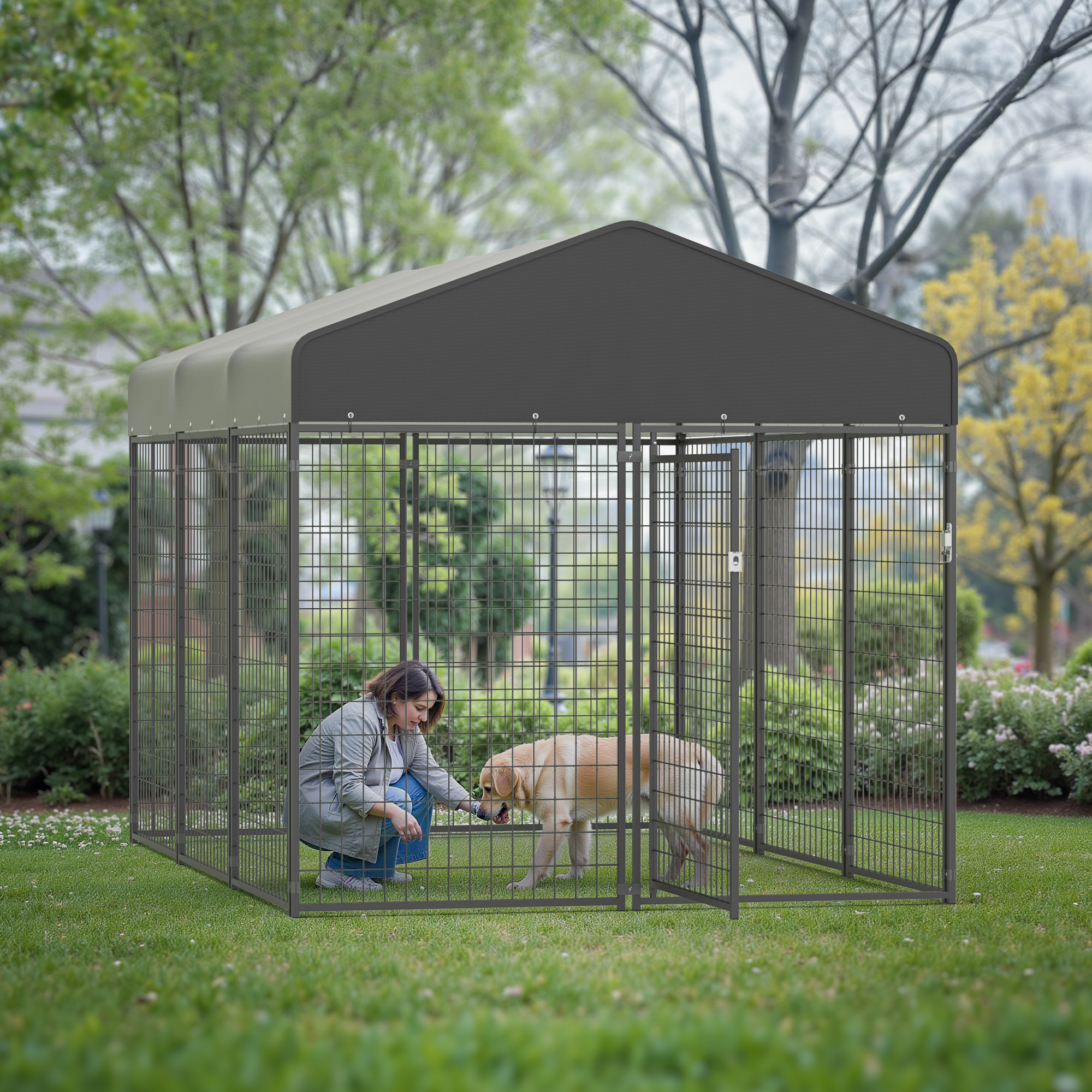 Large Dog Crate Heavy Duty Dog Kennel Outdoor Dog Playpen w/ Waterproof Cover 10×6.4×6.5ft Dog Crates For Large Dogs Dog House Outdoor Dog Enclosure