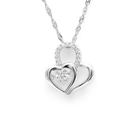 - Ginger Lyne Collection Bouble HEart Dancing Stone Sterling Silver CZ Pendant Necklace Water Waves chain