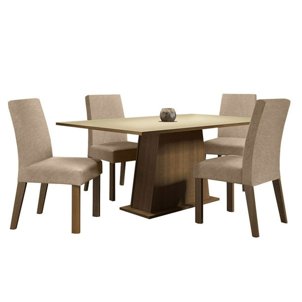 Juego de Comedor Madesa Flavia Mesa con Tablero de Madera y 4 Sillas Marrón Crema Imperial