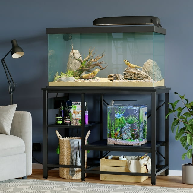 Bestier Support d'Aquarium de 40 à 50 Gallons avec Prises de Courant, Étagère de Rangement Réversible en Métal Robuste à 3 Niveaux pour Aquarium, Noir