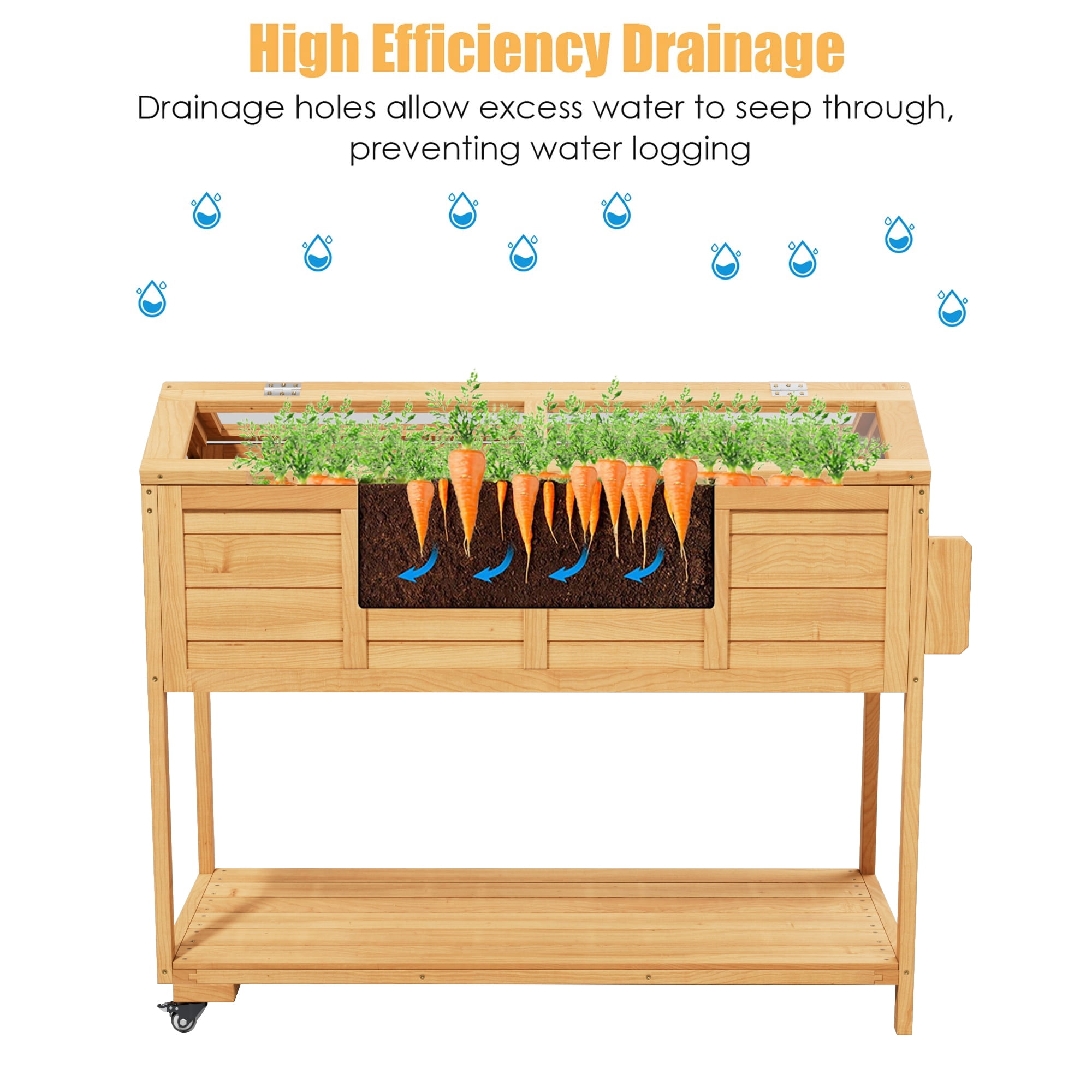 Raised Garden Bed with Wheels, Cover & Storage Shelves - Elevated Planter Box