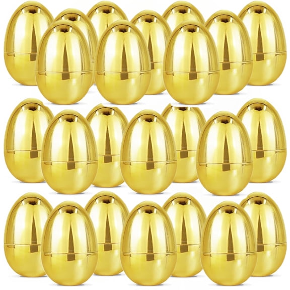 Trianu 24Pcs Golden Easter Eggs Fillable Plastic Easter Eggs Empty for Easter Treats Fillers Party Favor Easter Egg Hunt Basket Stuffers Fillers Classroom Prize