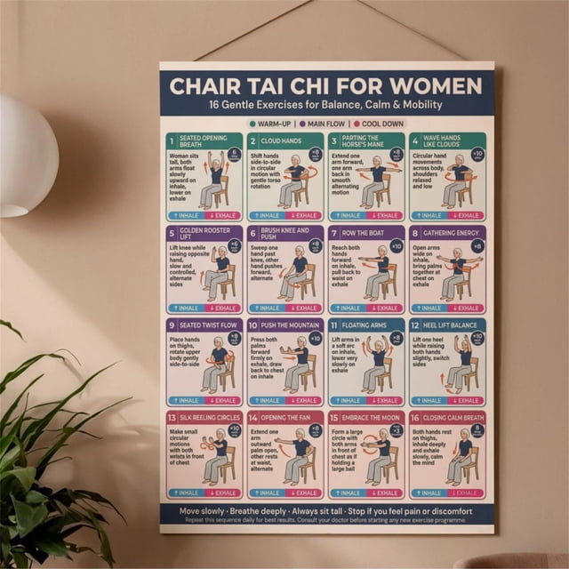 YWIYIUD 1 Set 8x10inch Portable Chair Workout Poster Suitable for Adults and Beginners Daily Routines Practical 30 Day Seated Routine Chart Balancing and Flexibility Poster