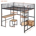 thumbnail image 3 of Mikeor Furniture Full Size Loft Bed with Desk and Stool, Metal Loft Bed with Open-Style Wardrobe, Shelves and Cabinet, Black C4BAAB, 3 of 9