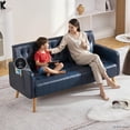 thumbnail image 5 of LAZZO 57" Faux Leather Loveseat Sofa, Tufted Couch with USB Charging Ports and Side Pockets, Blue, 5 of 8