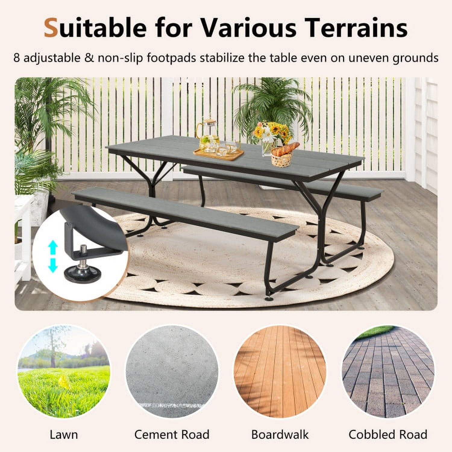 Aimee Lii 6" Outdoor Picnic Table Bench Set for 6-8 People, Outdoor Patio Furniture, Gray Aimee Lii 6" Outdoor Picnic Table Bench Set for 6-8 People, Outdoor Patio Furniture, Gray
