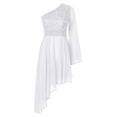 thumbnail image 6 of Aiihoo Womens Praise Dance Dress Oblique Shoulder Asymmetrical Hem Dress Floral Lace Tunic Dress Ivory L, 6 of 7