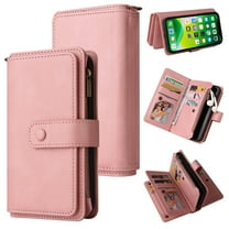 Wallet Case for iPhone 13, Magnetic Zipper Pouch Premium PU Leather with Kickstand Wallet Flip Shockproof Phone Case Wrist Strap Card Slots Holder Pocket iPhone 13,
Pink