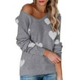 thumbnail image 4 of Generic Womens Cute Love Heart Print Sweaters Oversized Off The Shoulder Loose Knitted Valentine Pullover Blouse Top, 4 of 7