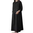 thumbnail image 1 of Vestido largo de lino y algodón de manga larga suelto con cuello redondo a la moda para mujer Fridja  yut2455, 1 of 9