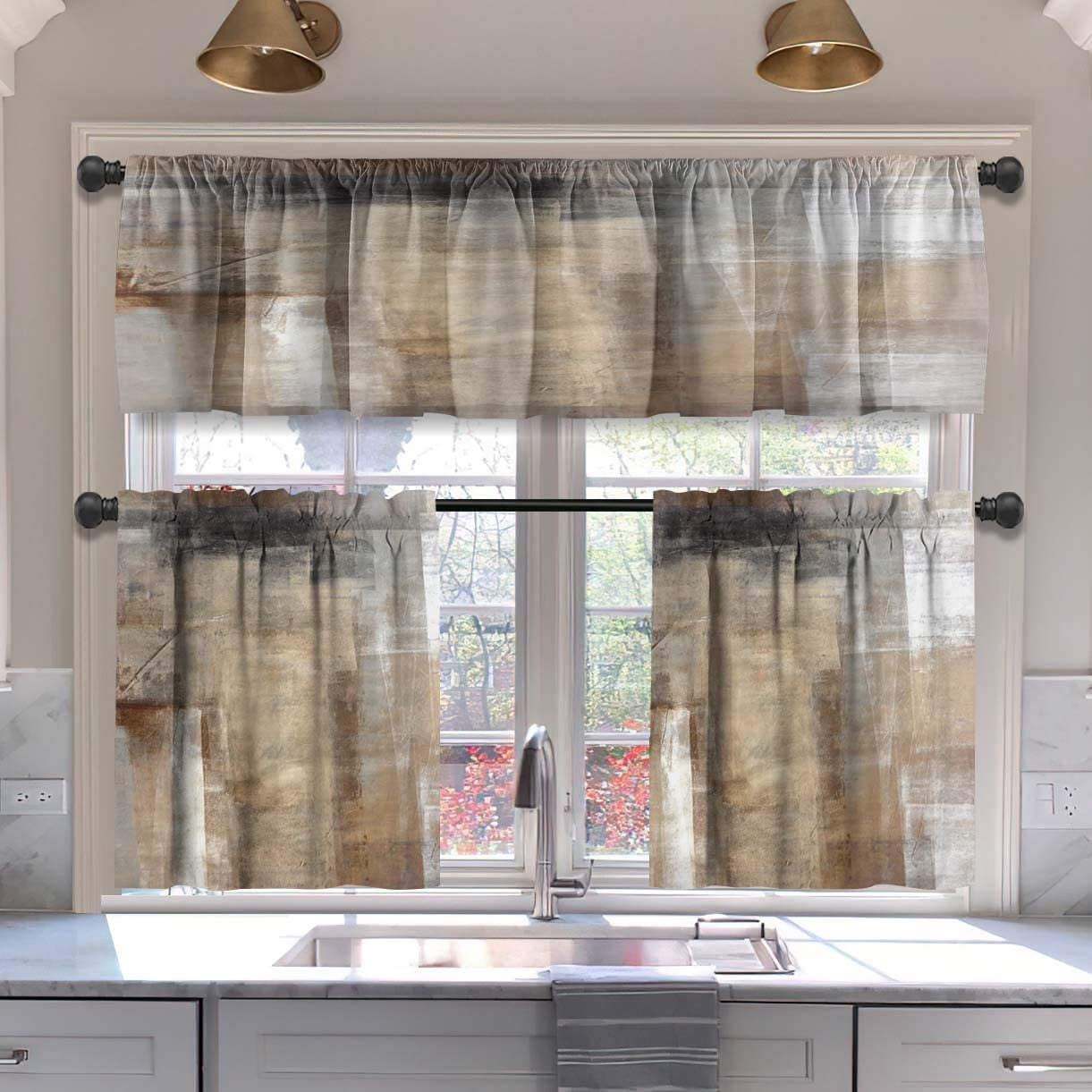 aoselan Brown Kitchen Curtains Tiers and Valances Set 3 Piece for