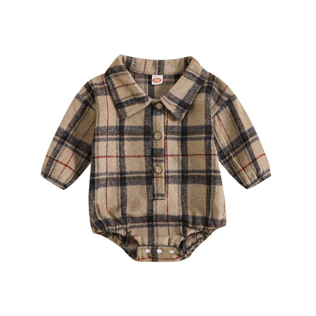 Gibobby Mameluco para niña con estampado de cuadros de manga larga para niños pequeños, monos recién nacidos, ropa de(Café, 12-18 Meses)