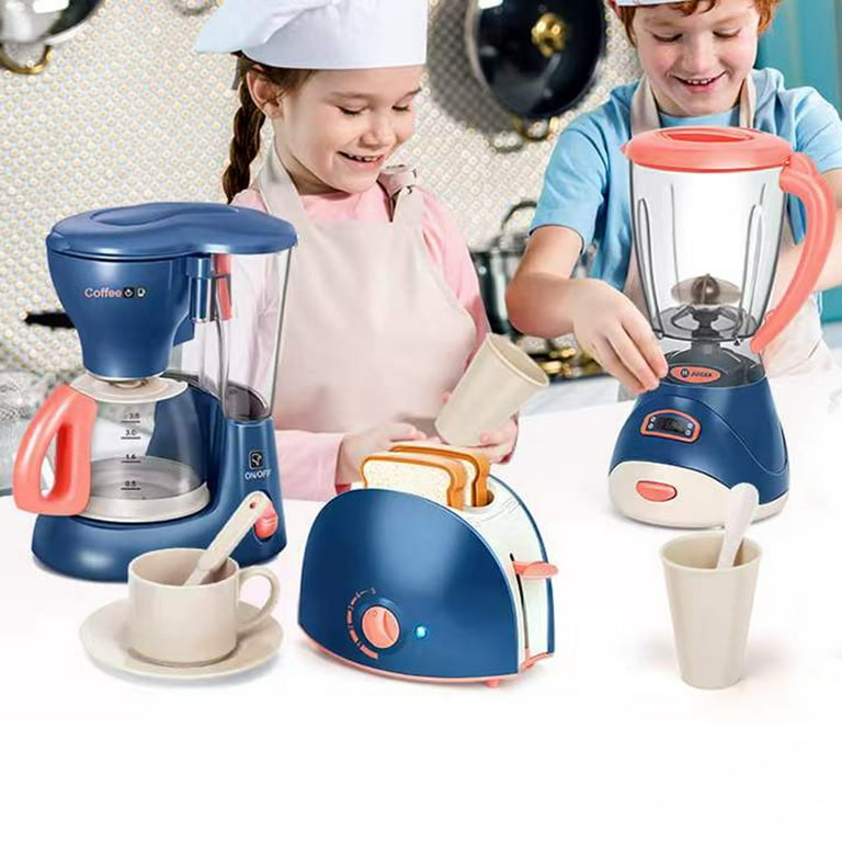Mini Dream Kitchen Appliance Play Toy Set for Kids with Coffee Maker Blender & Tea Pot Accessories Plus Toy Fruit and Vegetable Foods for Imaginary