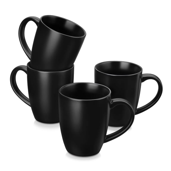 12Oz Coffee Mugs Set, 4 Pack Stoneware Coffee Mugs, Matte Black Coffee Cup Set, Restaurant Mugs for Coffee, Tea, Cappuccino, Cocoa, Cereal